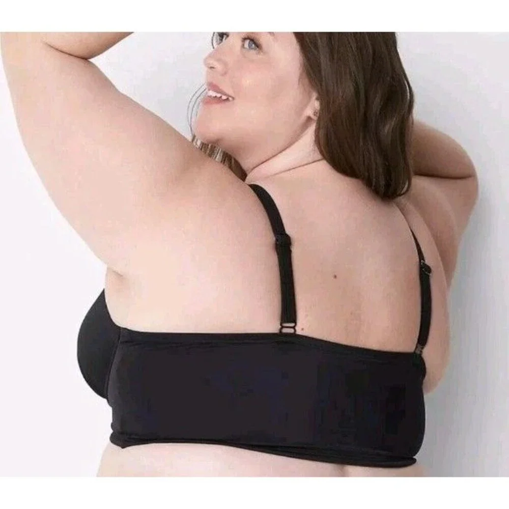 Lane Bryant Bikini Top Size 44DD Black Underwire  V-Wire Cacique Lightly Lined